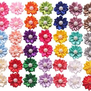 YAKA 40PCS(20Paris) Cute Dog Hair Bows with Rubber Bands Pearls Flowers Topknot Dog Bows Pet Grooming Products 20 Colors