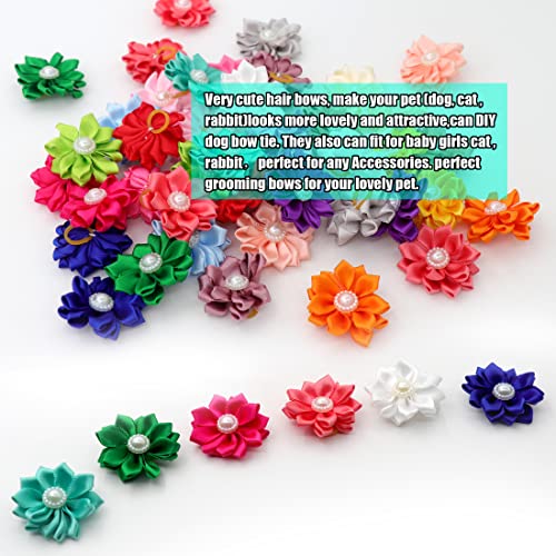 YAKA 40PCS(20Paris) Cute Dog Hair Bows with Rubber Bands Pearls Flowers Topknot Dog Bows Pet Grooming Products 20 Colors