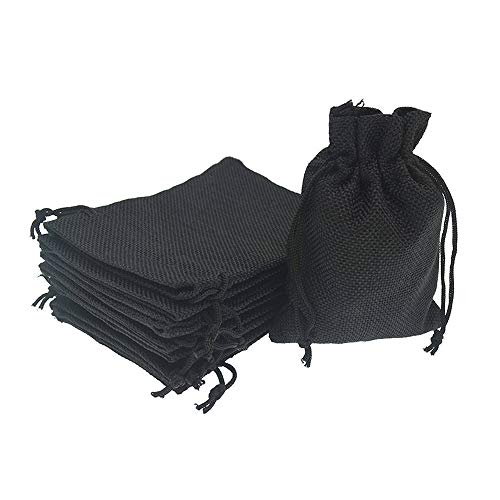 Bezall 50Pcs Black Burlap Bags 5x7, Drawstring Linen Jewelry Gift Bags Jute Sacks Halloween Candy Pouch Wedding Party Favor Bags