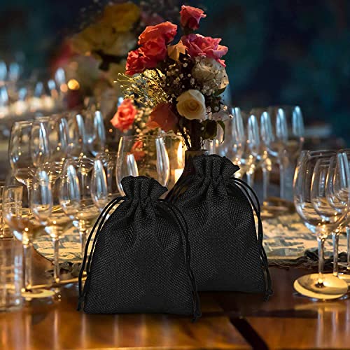 Bezall 50Pcs Black Burlap Bags 5x7, Drawstring Linen Jewelry Gift Bags Jute Sacks Halloween Candy Pouch Wedding Party Favor Bags