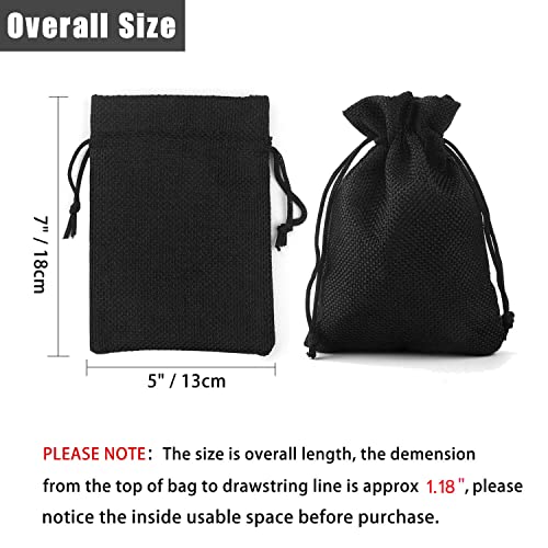 Bezall 50Pcs Black Burlap Bags 5x7, Drawstring Linen Jewelry Gift Bags Jute Sacks Halloween Candy Pouch Wedding Party Favor Bags