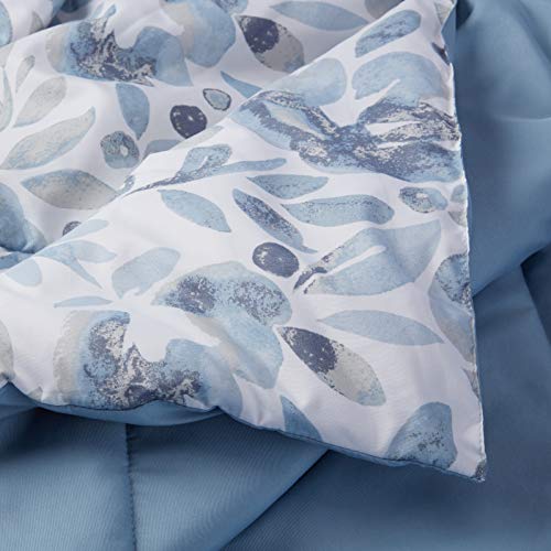 Amazon Basics 10-Piece Bed-in-a-Bag - Soft, Easy-Wash Microfiber - Full/Queen, Blue Watercolor Floral