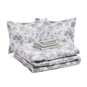 Amazon Basics 8-Piece Ultra-Soft Microfiber Bed-In-A-Bag Comforter Bedding Set - Full/Queen, Grey Chinoiserie