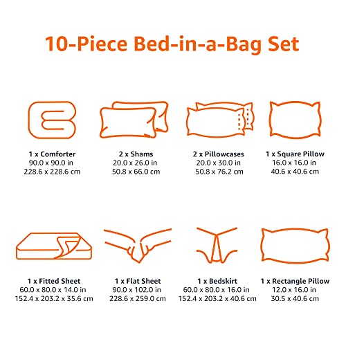 Amazon Basics 10-Piece Bed-in-a-Bag - Soft, Easy-Wash Microfiber - Full/Queen, Sea Foam Medallion