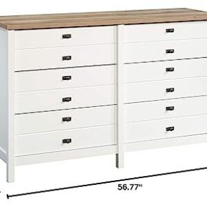 Sauder Cottage Road Dresser, L: 56.77" x W: 19.29" x H: 35.35", Soft White finish