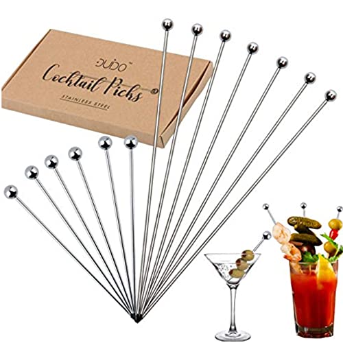 Cocktail Martini Picks and Stirrers Toothpicks – (12 Pack / 4 & 8 Inch) Reusable Cocktail Picks - Stainless Steel Metal Drink Skewers Sticks for Martini Olives Appetizers Bloody Mary Fruits