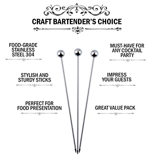 Cocktail Martini Picks and Stirrers Toothpicks – (12 Pack / 4 & 8 Inch) Reusable Cocktail Picks - Stainless Steel Metal Drink Skewers Sticks for Martini Olives Appetizers Bloody Mary Fruits