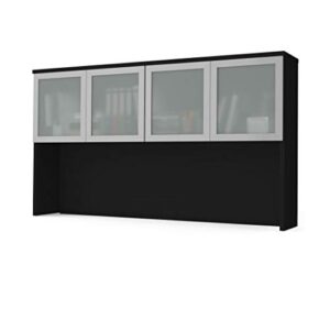bestar pro-concept plus hutch with frosted glass doors, black