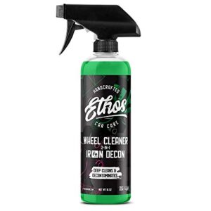 ethos wheel cleaner - car wheel cleaner spray - brake dust, iron remover - color change technology - professional strength formula (16 oz)