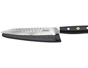 Sasaki Takumi Japanese AUS-10 Stainless Steel Utlilty Knife with Locking Sheath, 5.5-Inch, Black