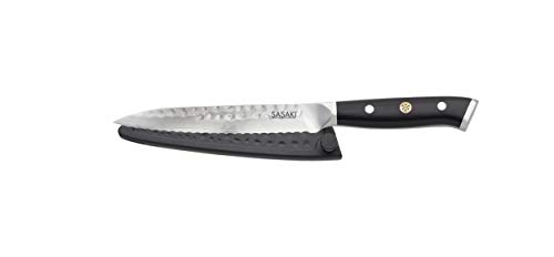 Sasaki Takumi Japanese AUS-10 Stainless Steel Utlilty Knife with Locking Sheath, 5.5-Inch, Black