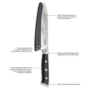 Sasaki Takumi Japanese AUS-10 Stainless Steel Utlilty Knife with Locking Sheath, 5.5-Inch, Black