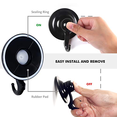 Qmagic Heavy Duty Suction Cup Hooks - Wall Vacuum Holder for Tile, Glass and Mirror -360° Rotation - Removable - Patented Design(Black, 2)