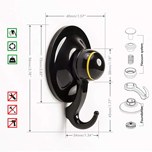 Qmagic Heavy Duty Suction Cup Hooks - Wall Vacuum Holder for Tile, Glass and Mirror -360° Rotation - Removable - Patented Design(Black, 2)