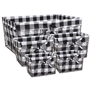 dii farmhouse chicken wire storage baskets with liner, set of 5, vintage black check, assorted sizes