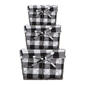 dii farmhouse chicken wire storage baskets with liner, set of 3,vintage black check, assorted sizes