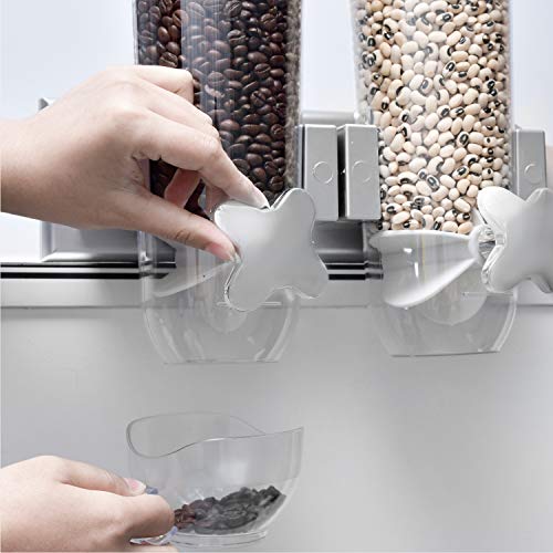 Food Dispensers 2 PACK Wall Mount Double Dry Cereal Dispenser, Convenient Storage Dual Control for Cereal Nuts, Coffee Beans Trail Mix Candy Oatmeal Rice Pasta Candy Container, 50oz Each Cereals Bank