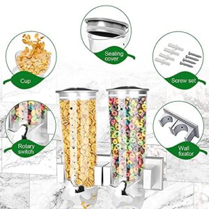 Food Dispensers 2 PACK Wall Mount Double Dry Cereal Dispenser, Convenient Storage Dual Control for Cereal Nuts, Coffee Beans Trail Mix Candy Oatmeal Rice Pasta Candy Container, 50oz Each Cereals Bank