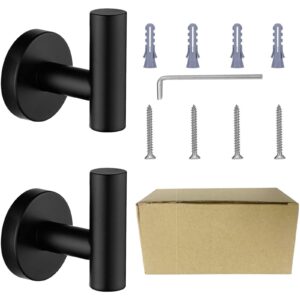 Nolimas Towel Coat Hook Matte Black SUS304 Stainless Steel Bathroom Clothes Cabinet Closet Sponges Robe Hook Wall Mounted Round Kitchen Heavy Duty Door Hanger 2 Packs