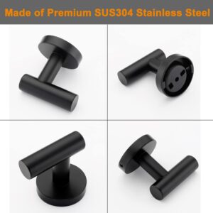 Nolimas Towel Coat Hook Matte Black SUS304 Stainless Steel Bathroom Clothes Cabinet Closet Sponges Robe Hook Wall Mounted Round Kitchen Heavy Duty Door Hanger 2 Packs