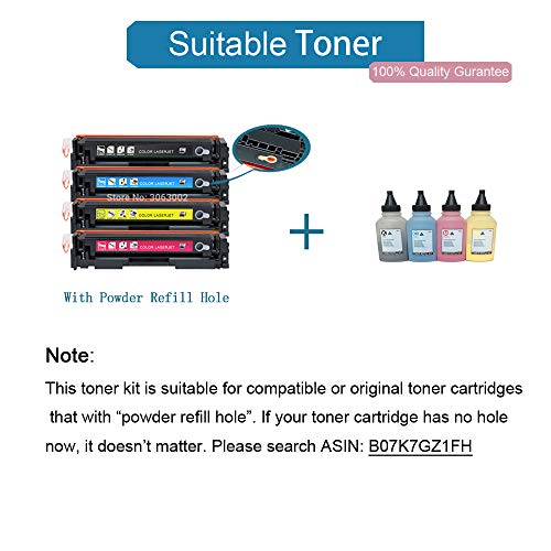 Misee Toner Refill Powder Compatible for HP 202a CF500A CF501A CF502A CF503A 202X Toner Cartridges Used in MFP M281fdw M281cdw M281dw M254dw 4-Pack (Without Tools)