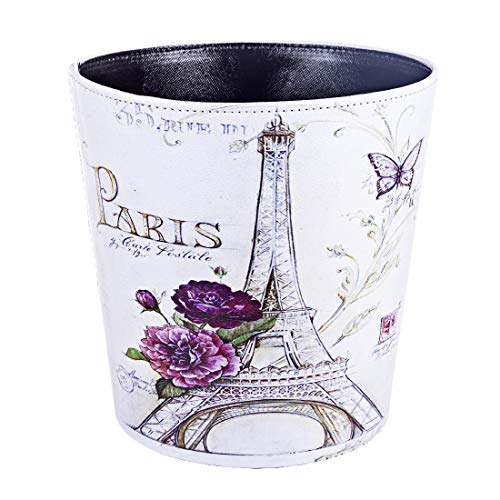 Lingxuinfo Scakbyer Waste Paper Bin, European British Style Tower Pattern Trash Can Wastebasket Garbage Can Without Lid Waste Bin for Kitchen Bathroom Bedroom (Tower Purple Flower)