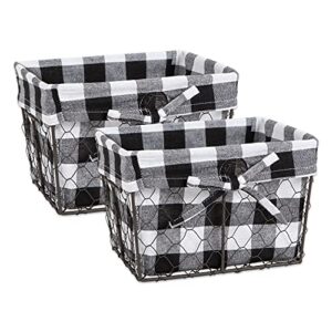 dii farmhouse chicken wire storage baskets with liner, medium, vintage black & white check, 11x7.88x7", 2 piece