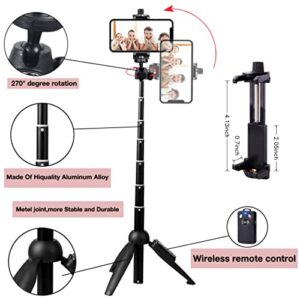 Portable 40 Inch Aluminum Alloy Selfie Stick Phone Tripod with Wireless Remote Shutter Compatible with 14 13 12 11 pro Max Xr X 8 7 6 Plus, Android Smartphone