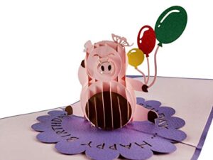 igifts and cards cute happy pig balloons birthday 3d pop up greeting card - awesome, fun, cool, best wishes, unique, funny, celebration, son, daughter, best friend, bff, congratulations, wow