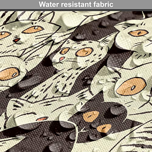 Lunarable Cat Fabric by The Yard, Modern Big Eyed Funk Style Kitties with Retro Influences Animal Graphic, Decorative Fabric for Upholstery and Home Accents, 1 Yard, Yellow Black