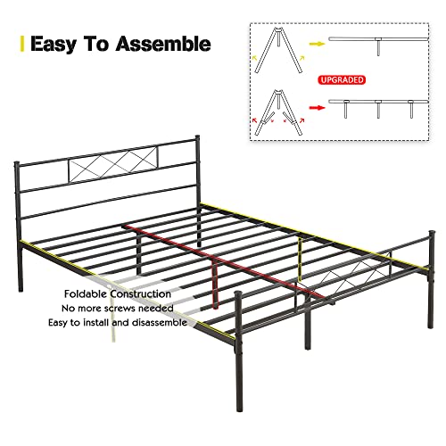 VECELO Metal Platform Bed Frame Mattress Foundation with Headboard & Footboard/Firm Support & Easy Set up Structure, Queen, Black