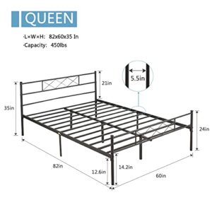 VECELO Metal Platform Bed Frame Mattress Foundation with Headboard & Footboard/Firm Support & Easy Set up Structure, Queen, Black