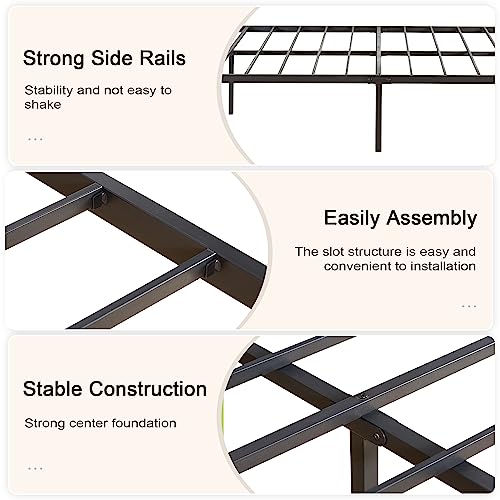 VECELO Metal Platform Bed Frame Mattress Foundation with Headboard & Footboard/Firm Support & Easy Set up Structure, Queen, Black