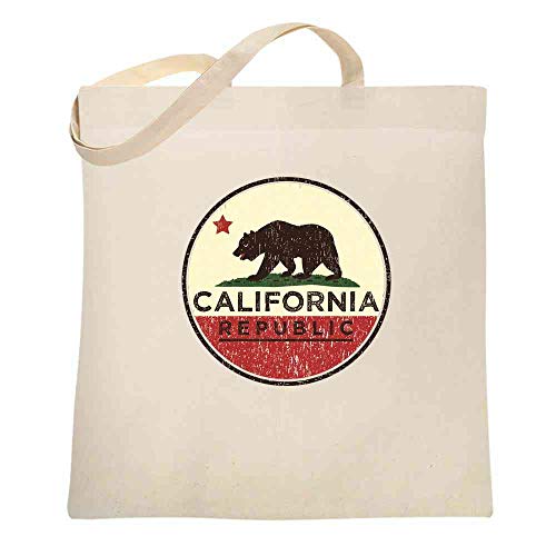 Pop Threads California Republic Flag Bear Retro Natural 15x15 inches Large Canvas Tote Bag