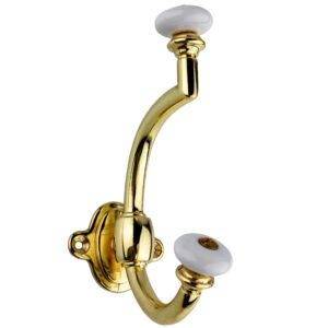 uniqantiq hardware supply brass plated with ceramic ball hat and coat hall tree hook | double coat hook | wall, hall tree, rack vintage coat hooks for hanging garment | h21-p2351bp (1)