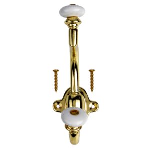 UNIQANTIQ HARDWARE SUPPLY Brass Plated with Ceramic Ball Hat and Coat Hall Tree Hook | Double Coat Hook | Wall, Hall Tree, Rack Vintage Coat Hooks for Hanging Garment | H21-P2351BP (1)