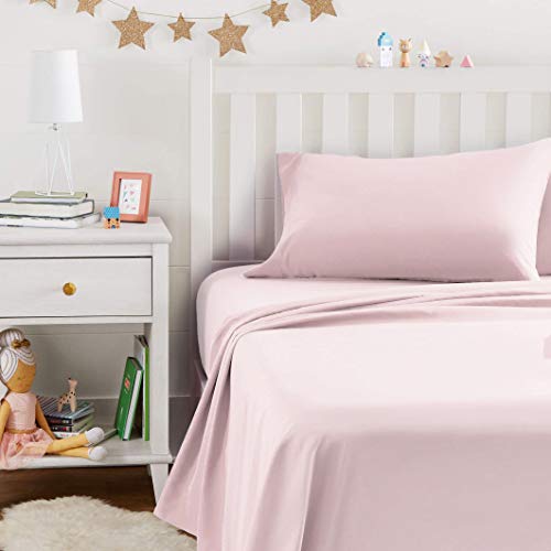 Amazon Basics Kid's Soft Easy-Wash Lightweight Microfiber 3 Piece Sheet Set, Twin, Light Pink, Solid