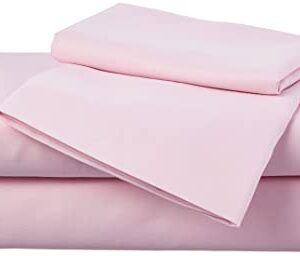 Amazon Basics Kid's Soft Easy-Wash Lightweight Microfiber 3 Piece Sheet Set, Twin, Light Pink, Solid