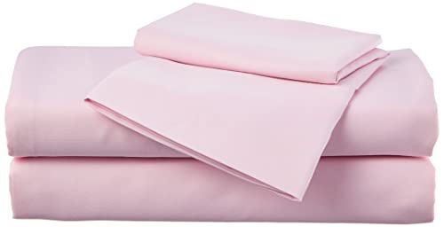 Amazon Basics Kid's Soft Easy-Wash Lightweight Microfiber 3 Piece Sheet Set, Twin, Light Pink, Solid