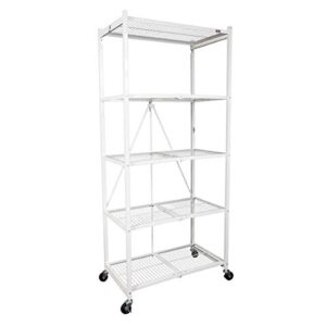 Origami 5-Shelf Foldable Storage Shelves for Garage Kitchen Home Closet, Metal Wire, Collapsible Organizer Rack, Holds up to 1000 pounds, Powder-Coated Steel, Heavy Duty | White