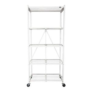 origami 5-shelf foldable storage shelves for garage kitchen home closet, metal wire, collapsible organizer rack, holds up to 1000 pounds, powder-coated steel, heavy duty | white