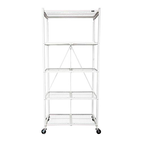 Origami 5-Shelf Foldable Storage Shelves for Garage Kitchen Home Closet, Metal Wire, Collapsible Organizer Rack, Holds up to 1000 pounds, Powder-Coated Steel, Heavy Duty | White