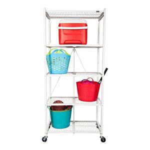 Origami 5-Shelf Foldable Storage Shelves for Garage Kitchen Home Closet, Metal Wire, Collapsible Organizer Rack, Holds up to 1000 pounds, Powder-Coated Steel, Heavy Duty | White