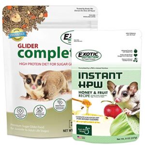 sugar glider complete food starter package - nutritionally complete pellet diet & high protein supplemental food for sugar gliders… (2 piece set)