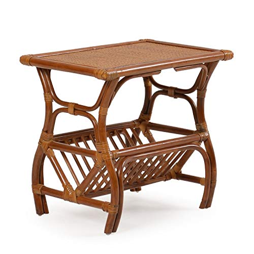 American Rattan Magazine Stand and Table in Pecan Stain