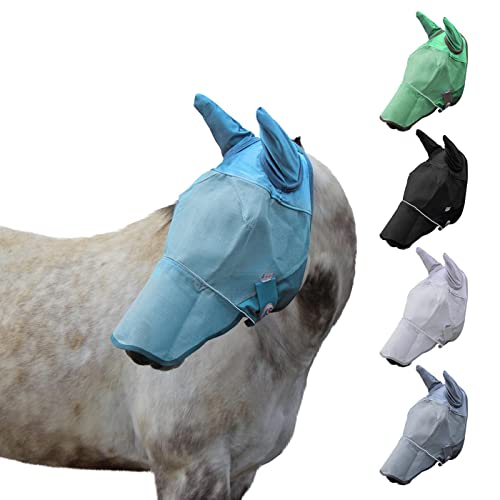 Derby Originals Reflective Mesh Fly Mask with 1 Year Warranty Includes Ears and Nose Cover,Summer Blue,Large (Full/Average),72-7109SB-L