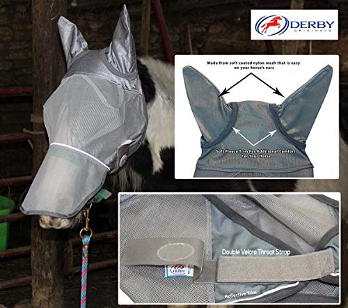 Derby Originals Reflective Mesh Fly Mask with 1 Year Warranty Includes Ears and Nose Cover,Summer Blue,Large (Full/Average),72-7109SB-L