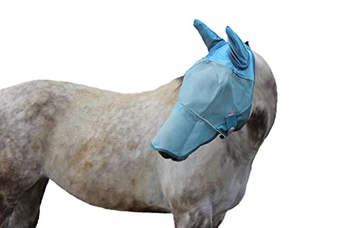 Derby Originals Reflective Mesh Fly Mask with 1 Year Warranty Includes Ears and Nose Cover,Summer Blue,Large (Full/Average),72-7109SB-L