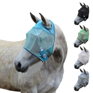 derby originals reflective mesh fly mask with 1 year warranty no ears or nose cover,summer blue,large (full/average),72-7107sb-l