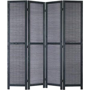mygift 4-panel bamboo woven wood room divider privacy folding screen partition with dual-action hinges, gray